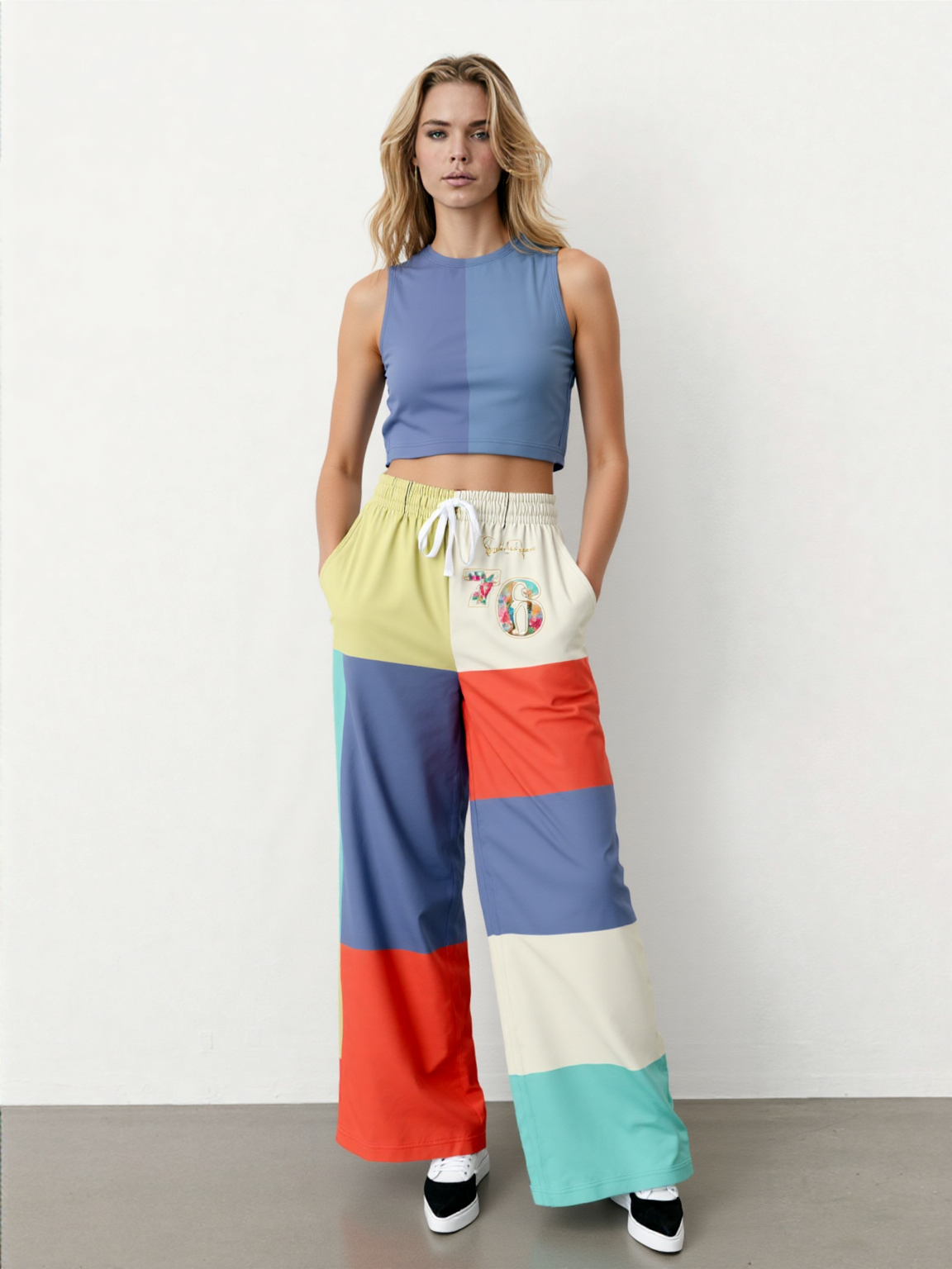 76 United Colorblock Eco-Poly Wide Leg Pants