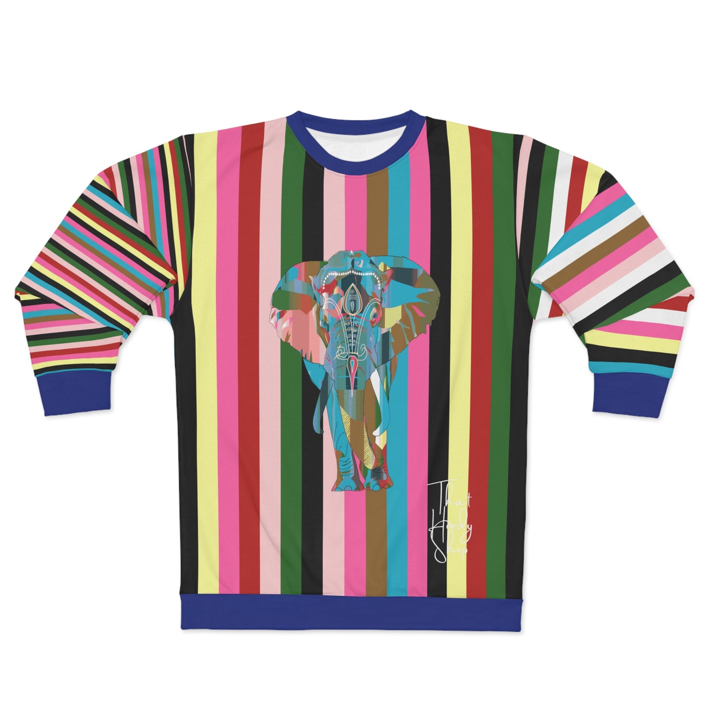 Rainbow Elephant Rugby Stripe Unisex Sweatshirt