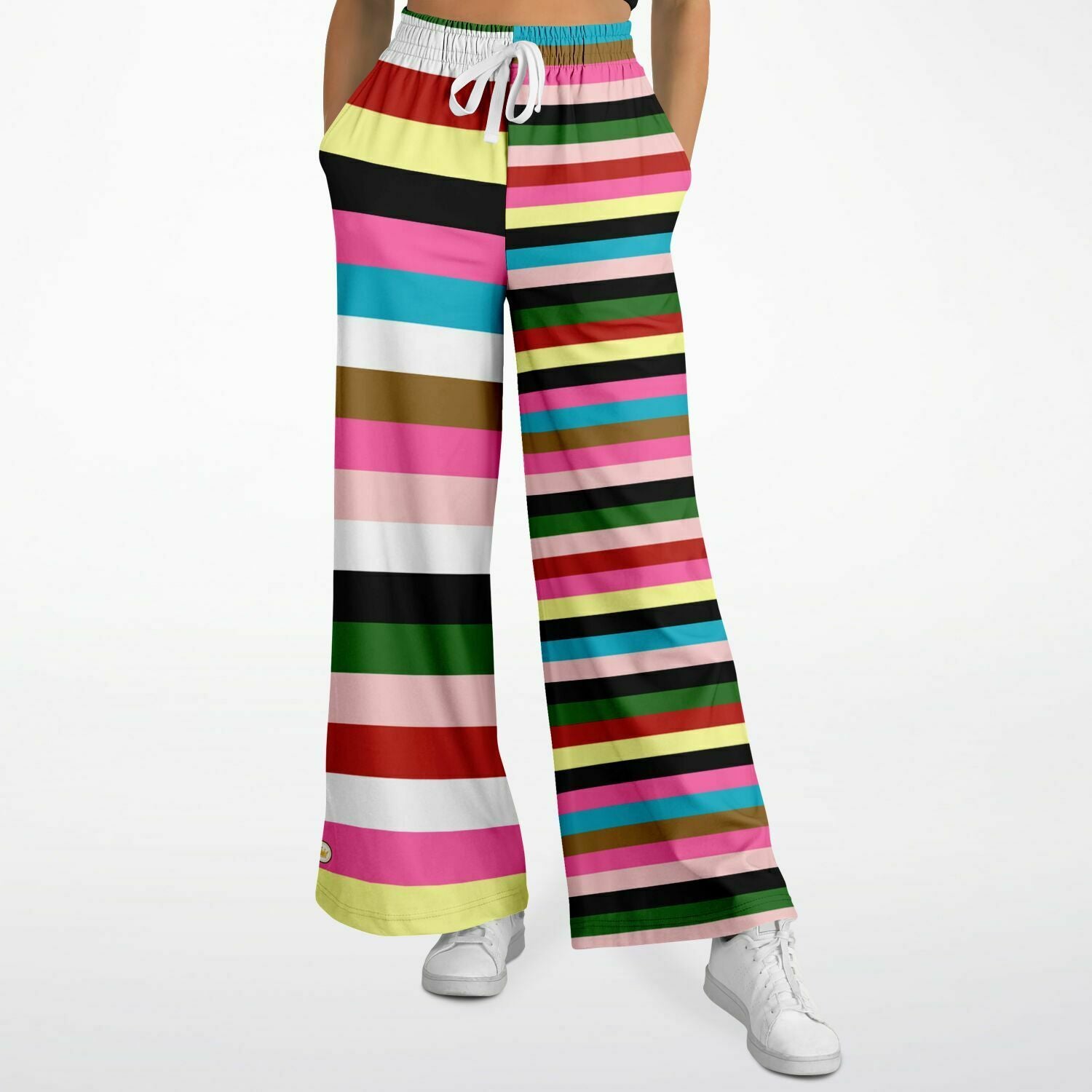 Rainbow Rugby Stripe Eco-Poly Wide Leg Pants Subliminator