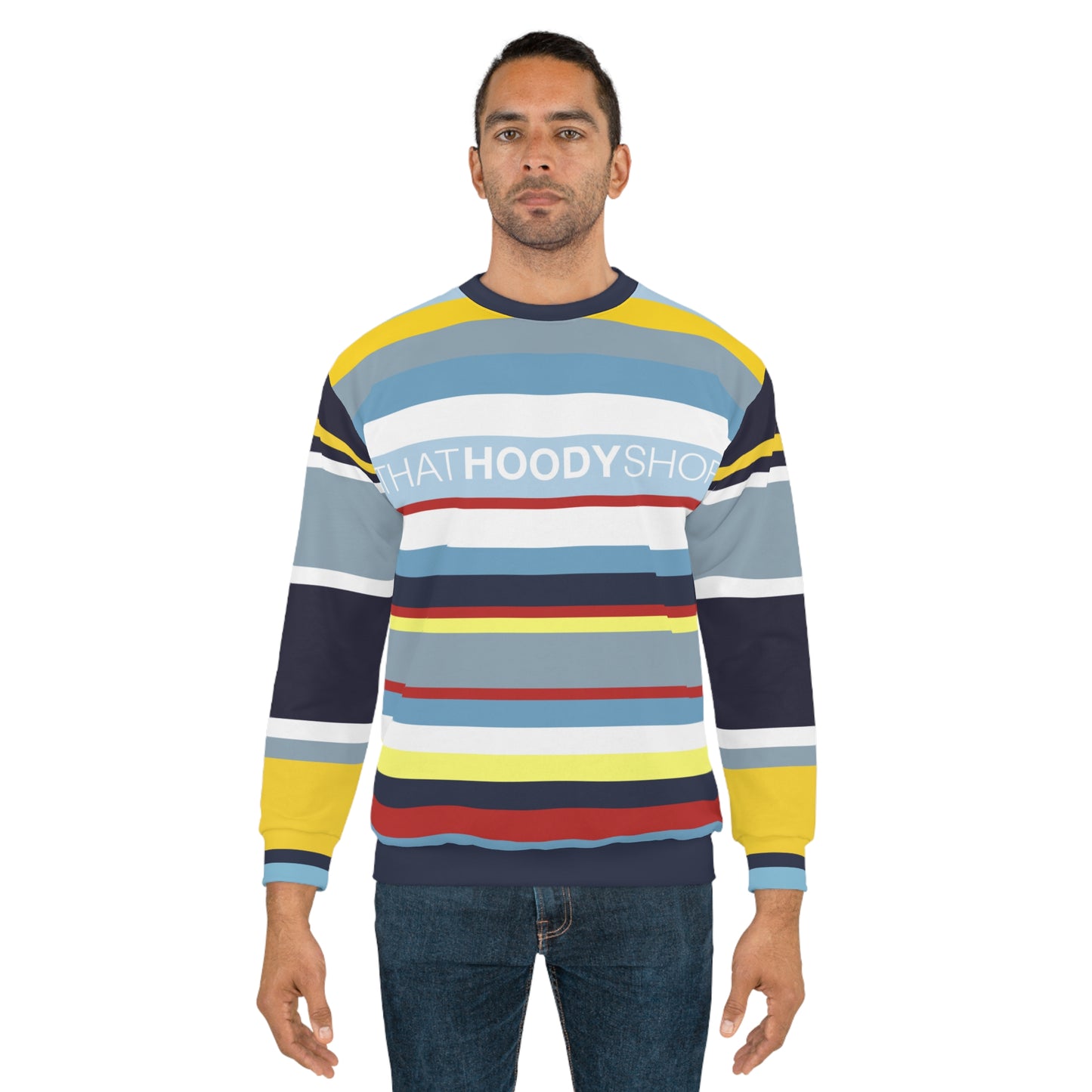 Marine Layer Blue Rugby Stripe Unisex Sweatshirt