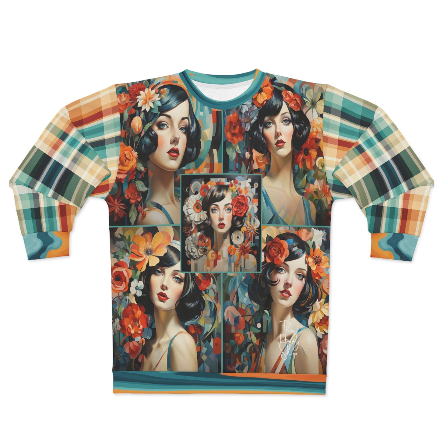 Sweet Clementine Faces Floral Plaid Patchwork Unisex Sweatshirt