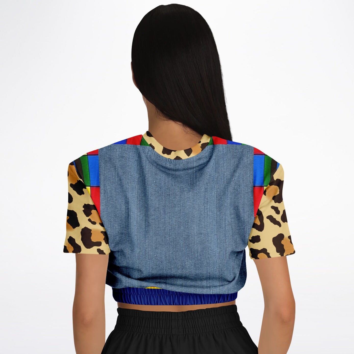 Picasso Primary Geometric Leopard Eco-Poly Short Sleeve Cropped Sweater