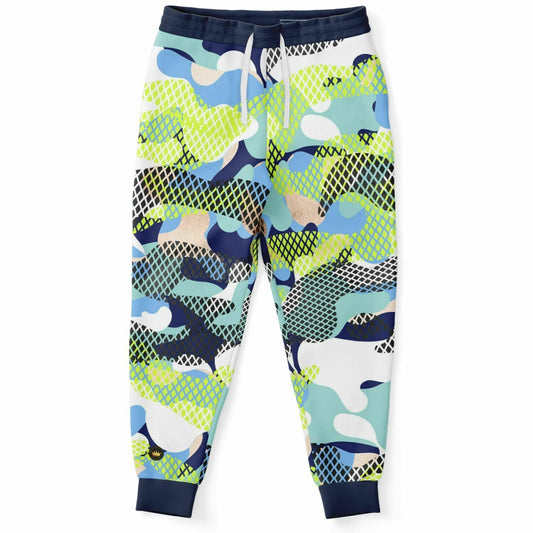 Blue and Lime Eco-Poly Camo Joggers