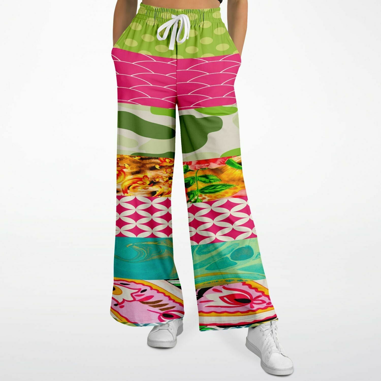 Pink Cerise Cheetah Floral Plaid Eco-Poly Wide Leg Pants