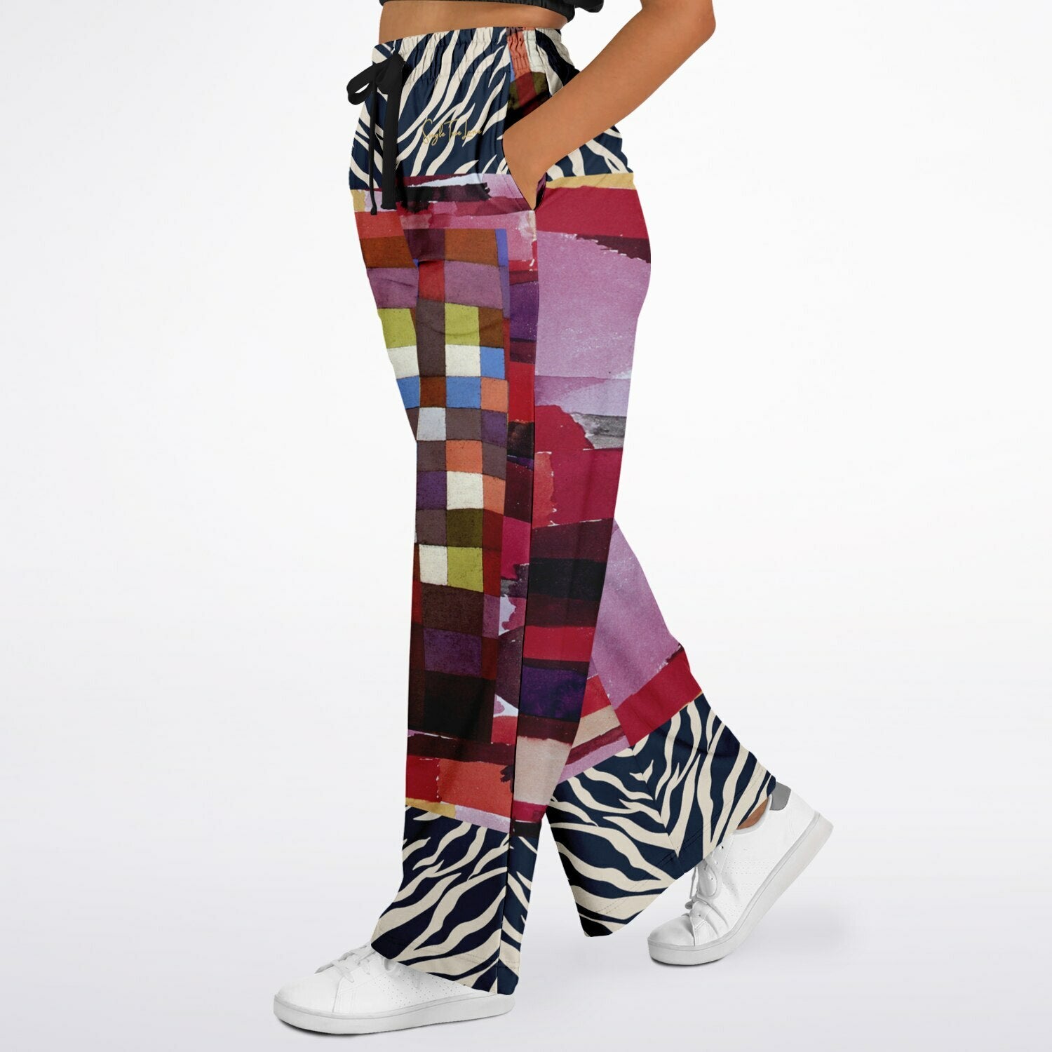 Forest Fowl in the Garden of Eden Red Stripe Eco-Poly Wide Leg Pants