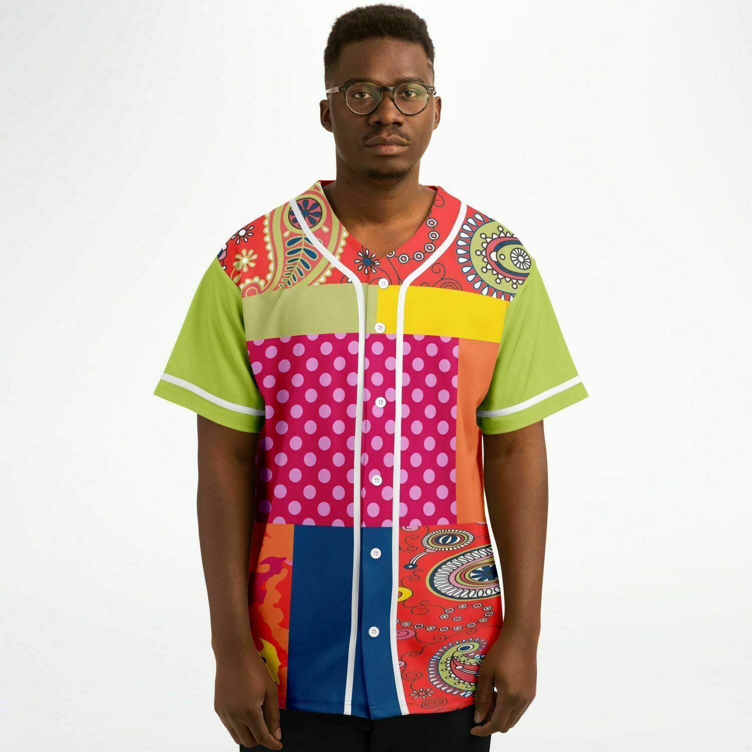 Chili Pepper Patchwork Eco-Poly Unisex Button Front Jersey
