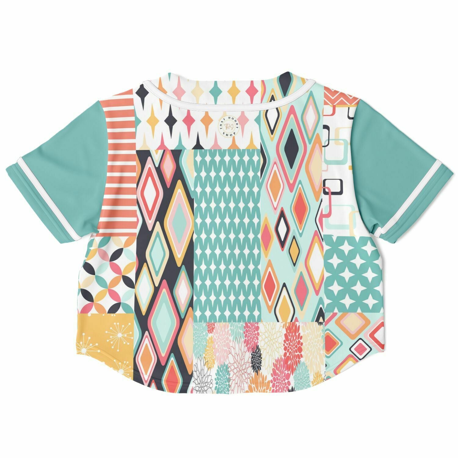 Old Miami Geo Patchwork Cropped Button Front Eco-Poly Jersey