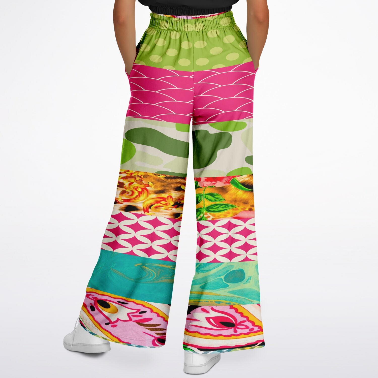 Pink Cerise Cheetah Floral Plaid Eco-Poly Wide Leg Pants