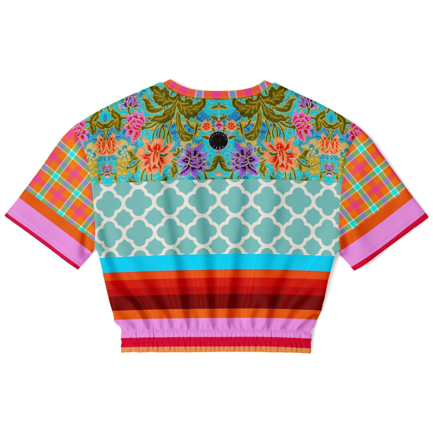 Age of Aquarius Batik Floral Stripe Eco-Poly Short Sleeve Cropped Pullover