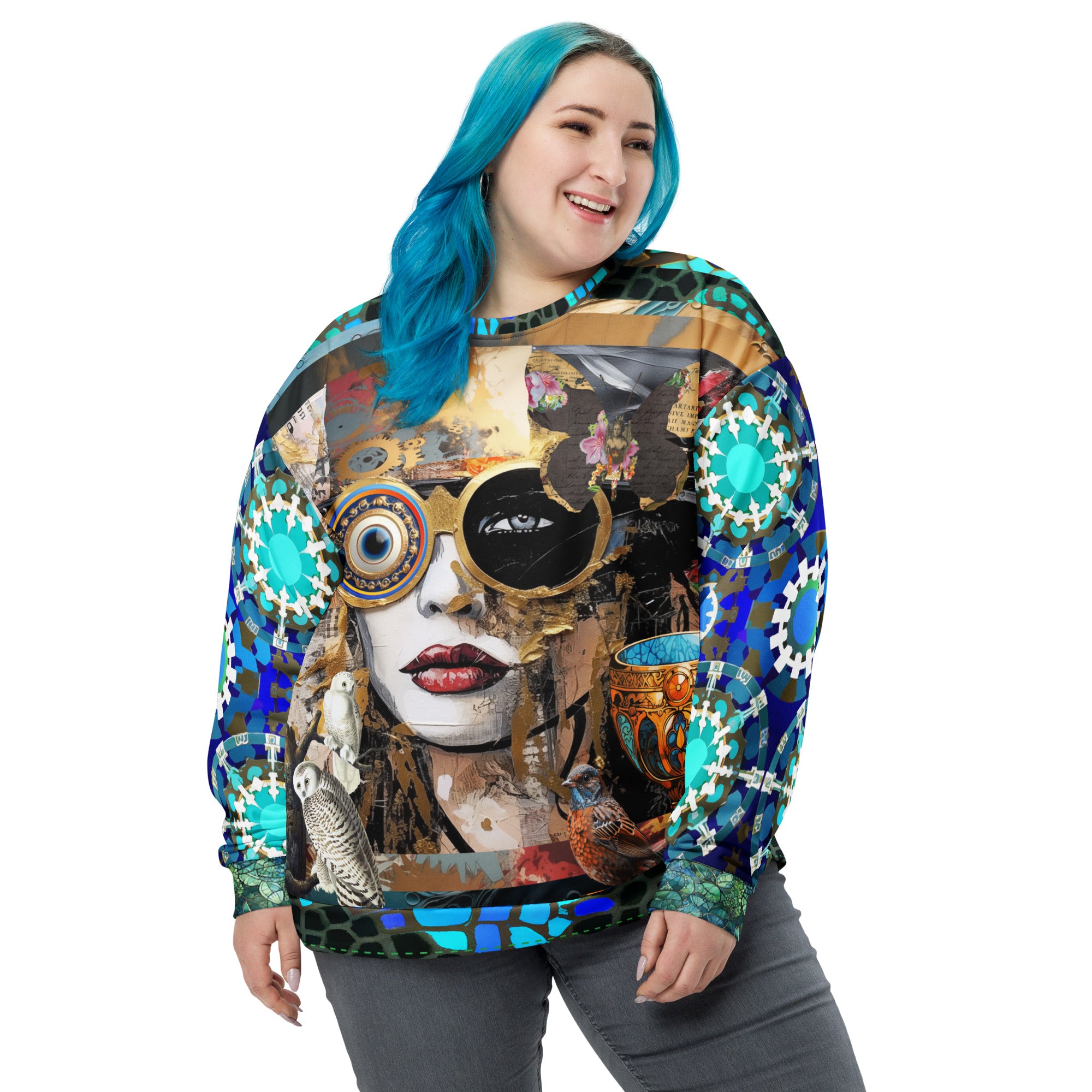 Steampunk Girl in Abstract Summer Weight Eco-Poly Unisex Sweatshirt