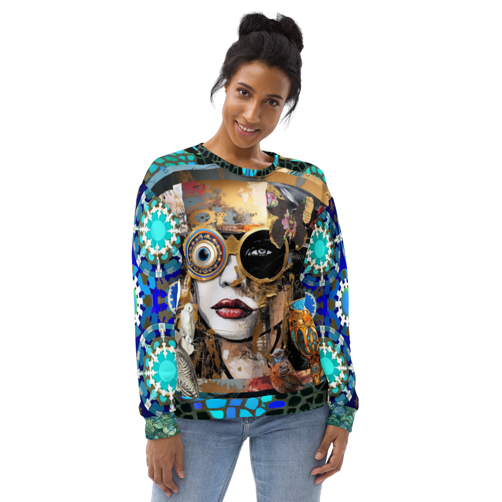 Steampunk Girl in Abstract Summer Weight Eco-Poly Unisex Sweatshirt