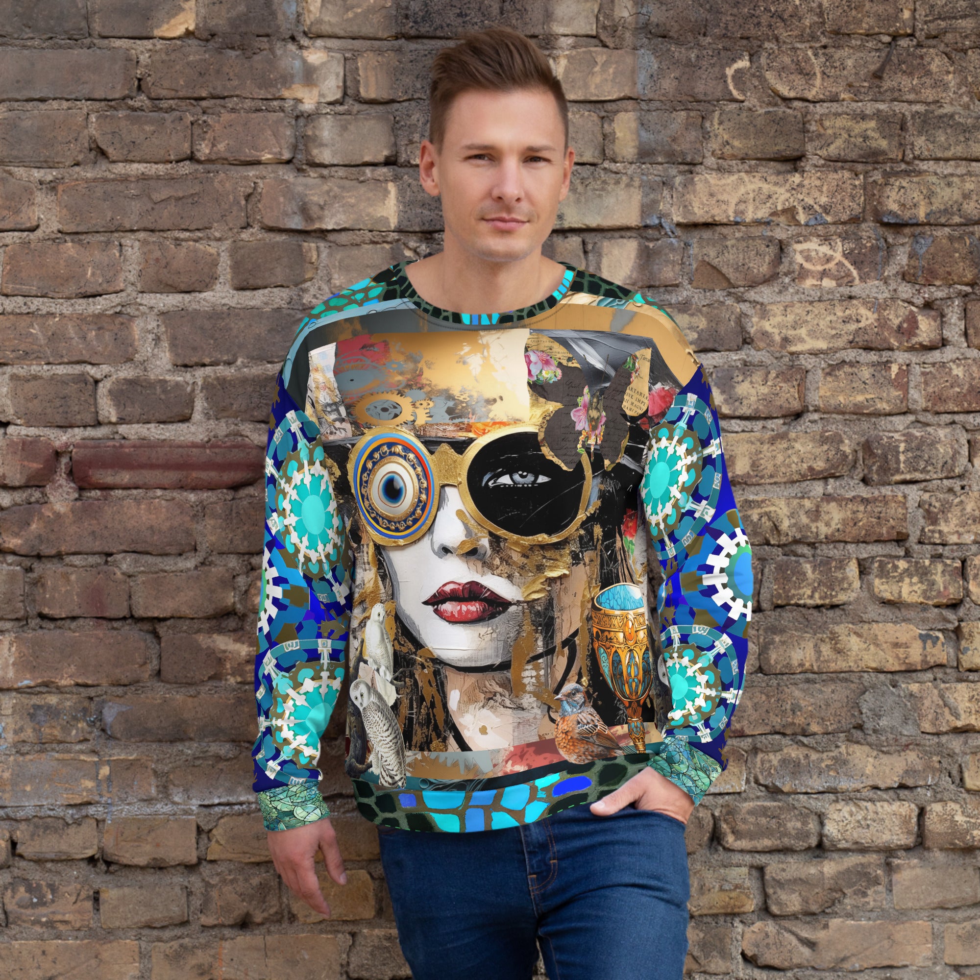 Steampunk Girl in Abstract Summer Weight Eco-Poly Unisex Sweatshirt