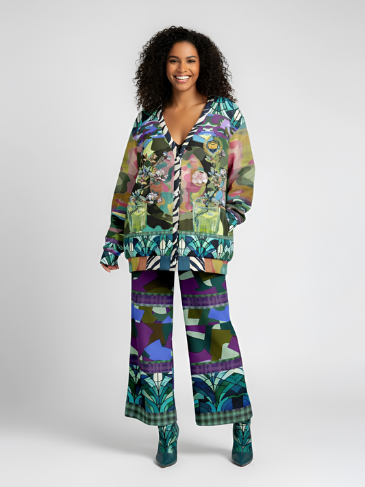 Almond Twig in Camouflage Patchwork Heavyweight Unisex Cardigan