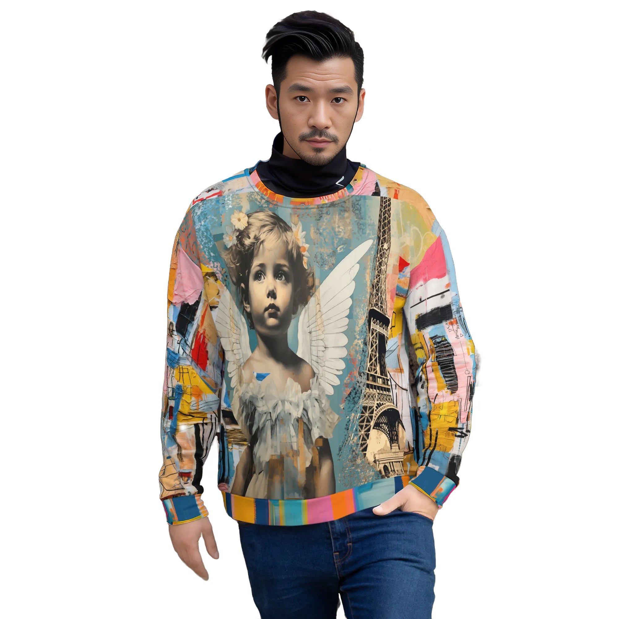 Angels in Paris Graffiti Art Mid-Weight Polyester Unisex Sweatshirt (Gold Label)