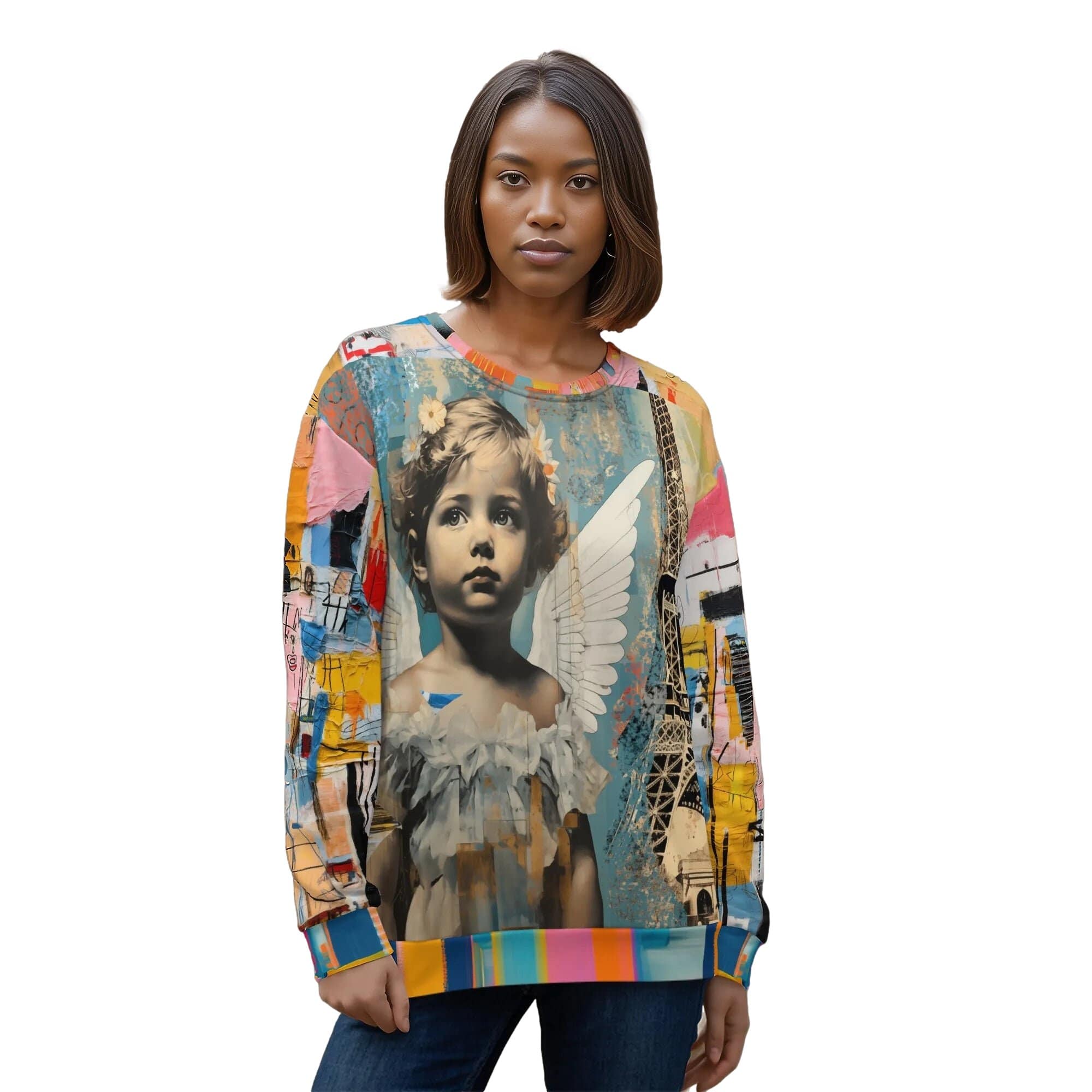 Angels in Paris Graffiti Art Mid-Weight Polyester Unisex Sweatshirt (Gold Label)