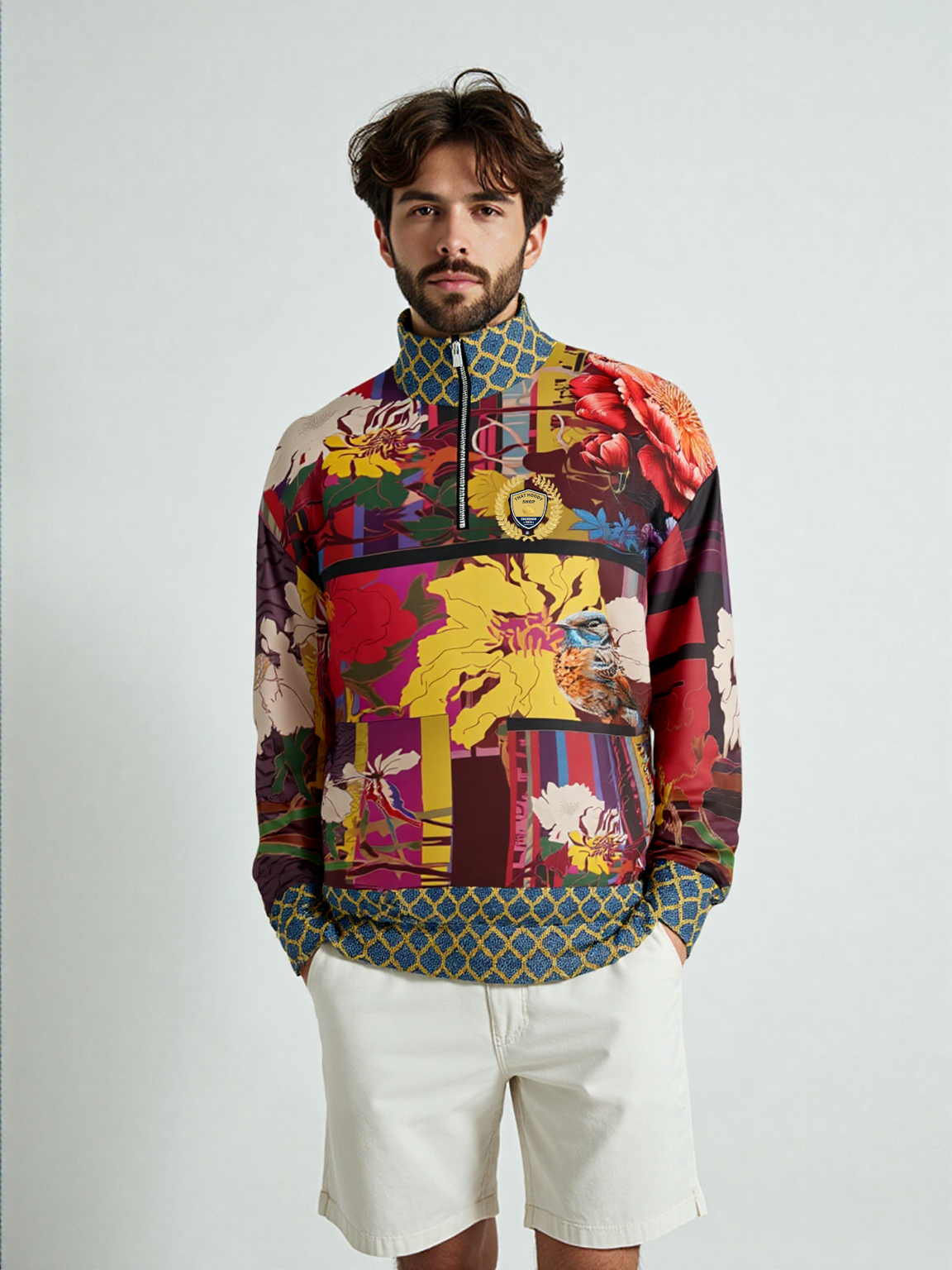 Birds of a Feather in Abstract Floral Stripe Heavyweight Quarter Zip Unisex Pullover