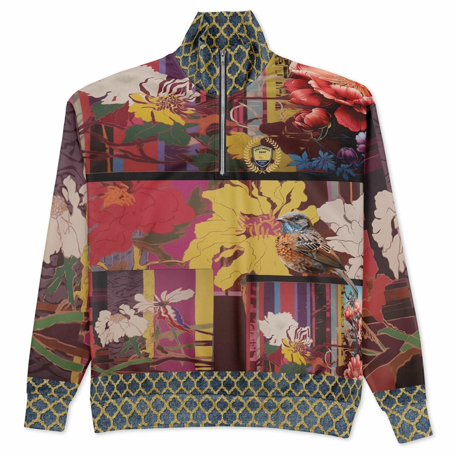 Birds of a Feather in Abstract Floral Stripe Heavyweight Quarter Zip Unisex Pullover