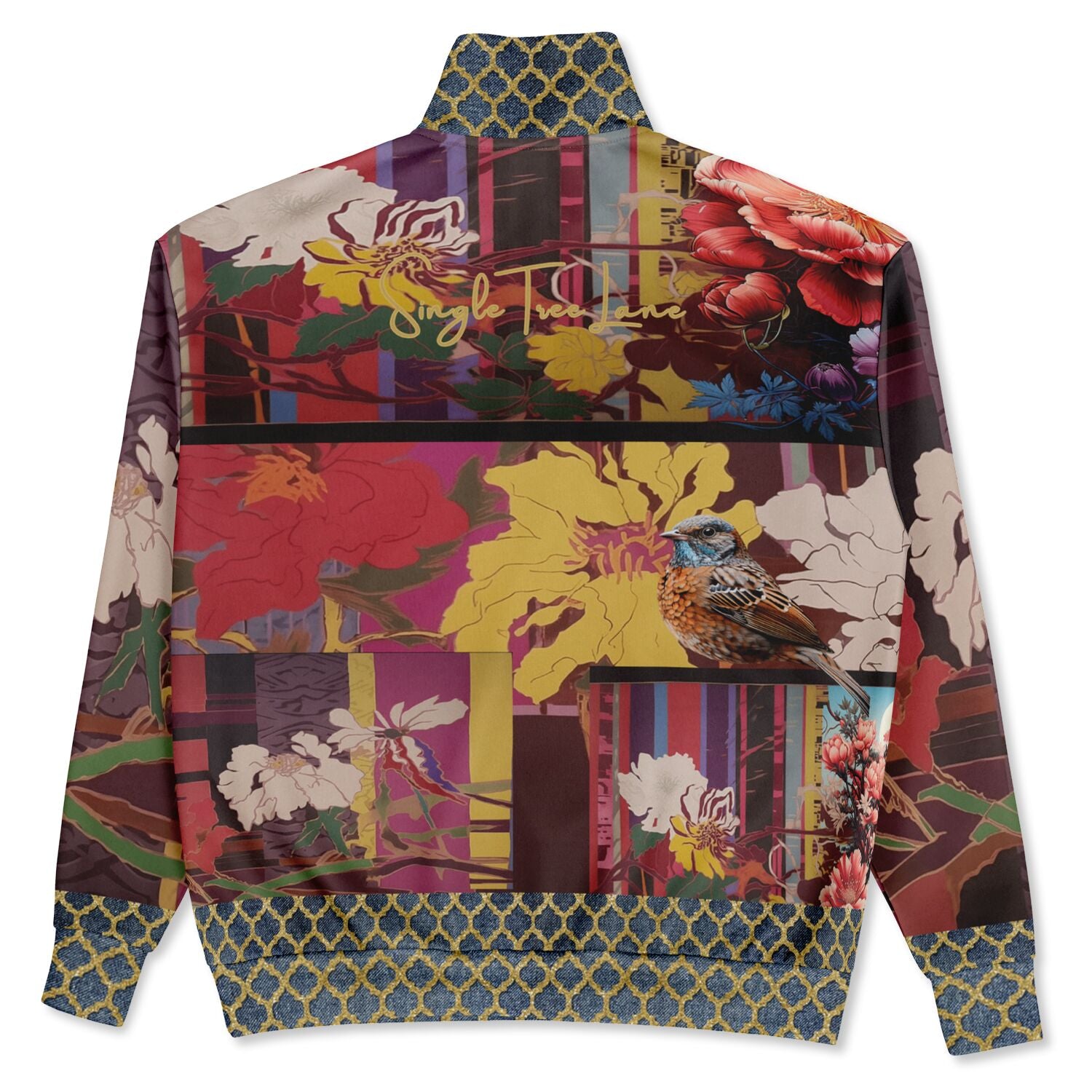 Birds of a Feather in Abstract Floral Stripe Heavyweight Quarter Zip Unisex Pullover