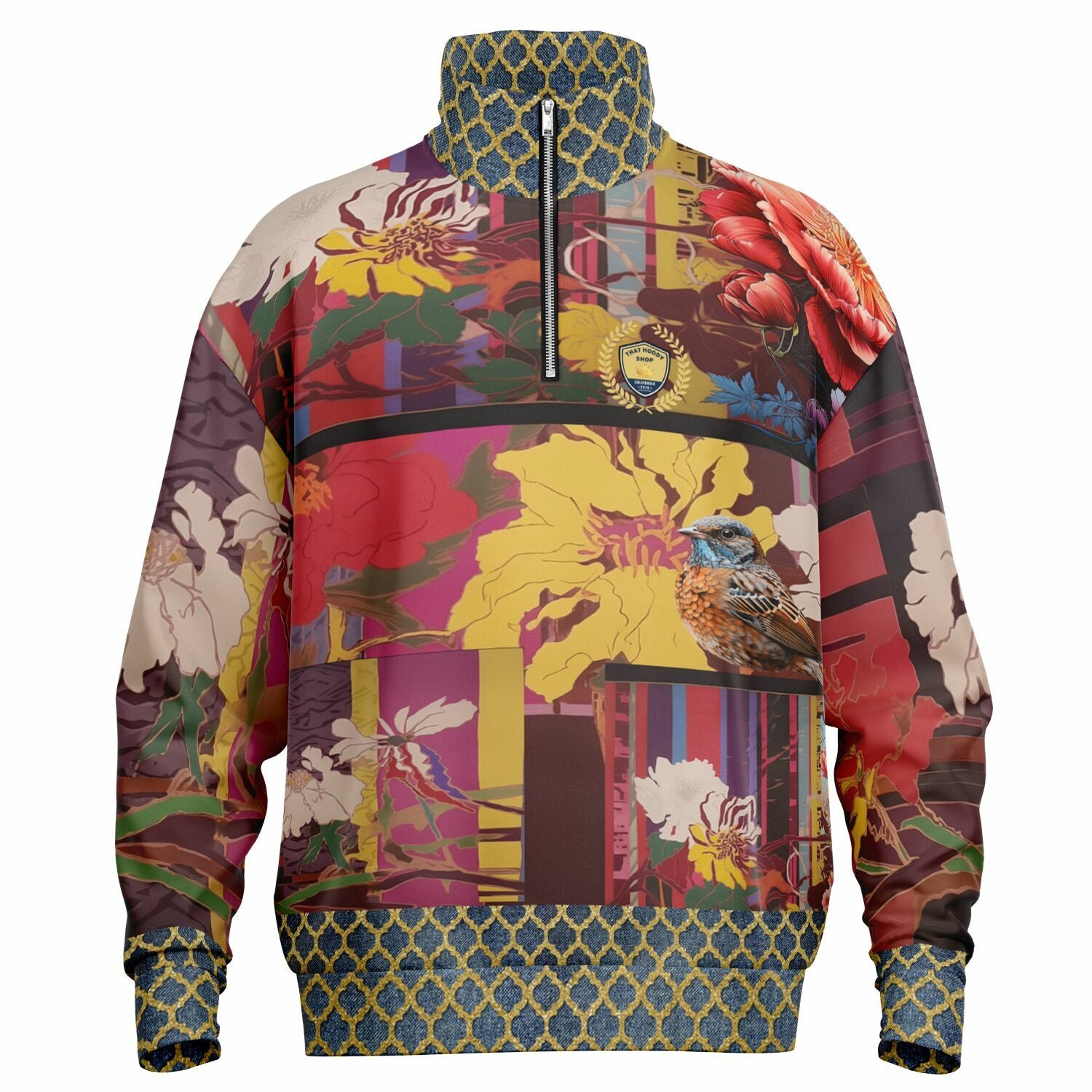 Birds of a Feather in Abstract Floral Stripe Heavyweight Quarter Zip Unisex Pullover
