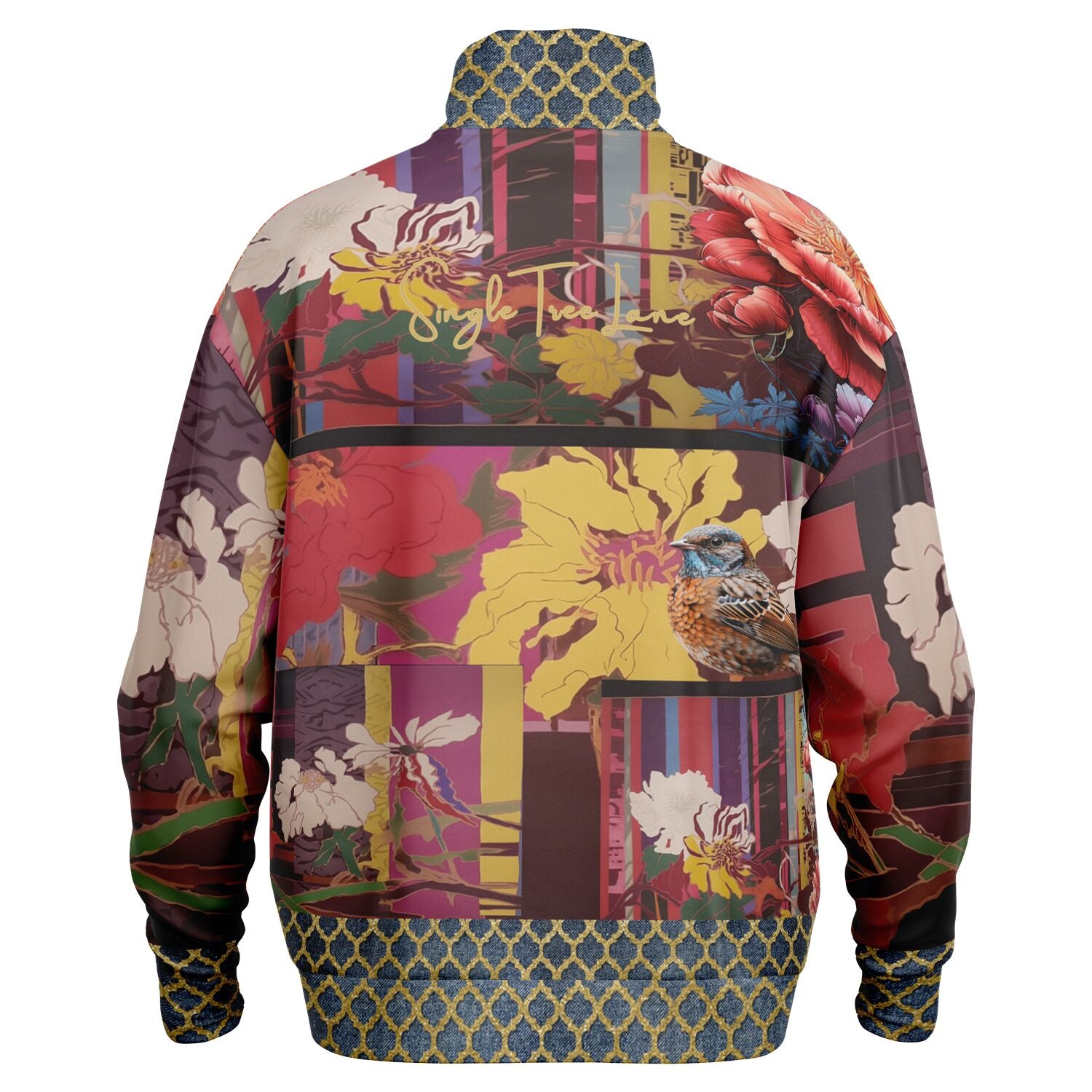 Birds of a Feather in Abstract Floral Stripe Heavyweight Quarter Zip Unisex Pullover