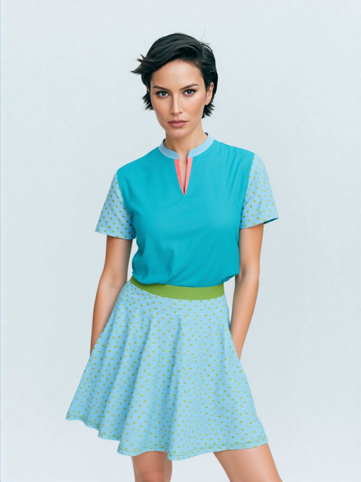 My Turquoise Golf Scenery Mandarin Collar Ladies Golf Polo Jersey