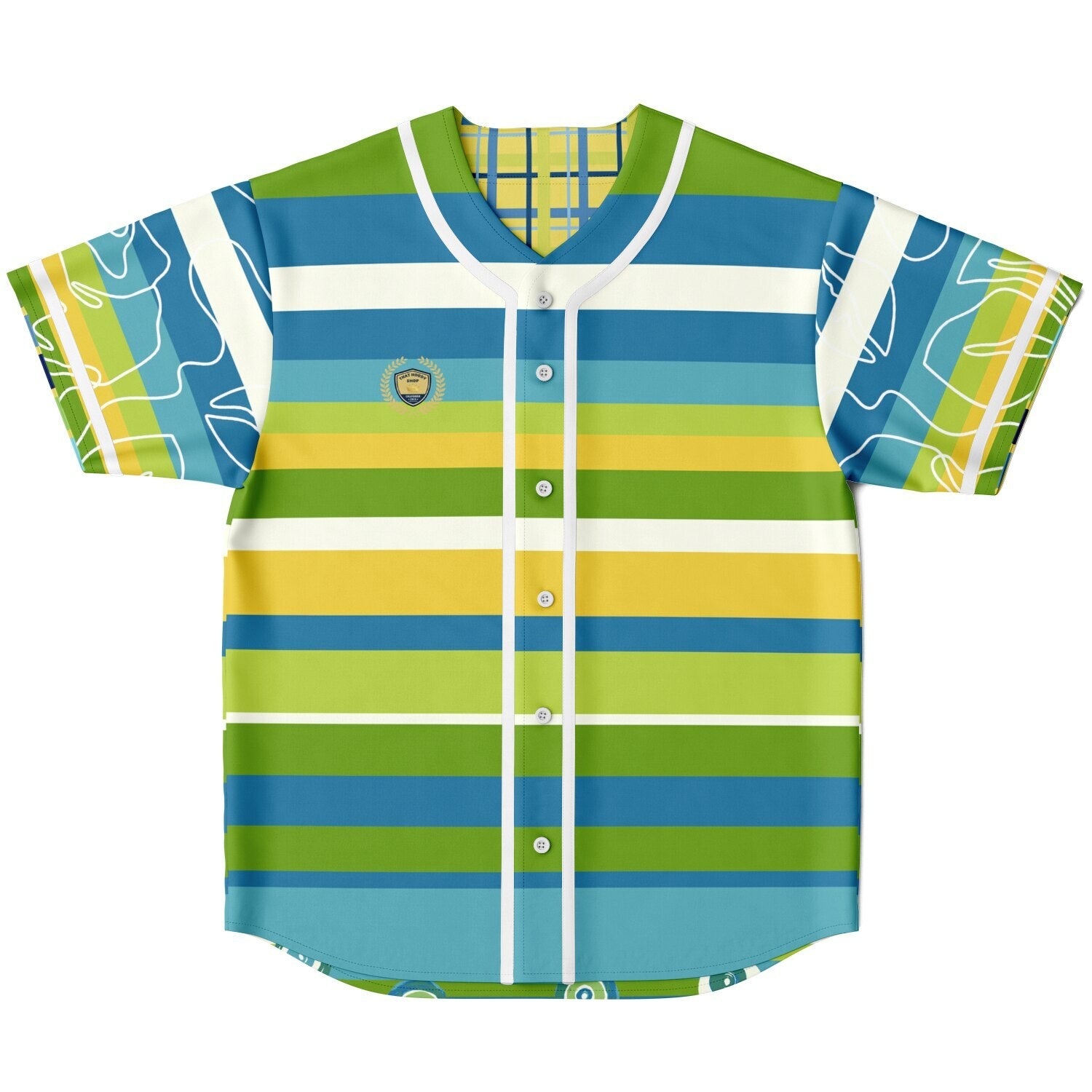 Blue Green Abstract 70s Blob Stripe Reversible Eco-Poly Short Sleeve Reversible Baseball Jersey