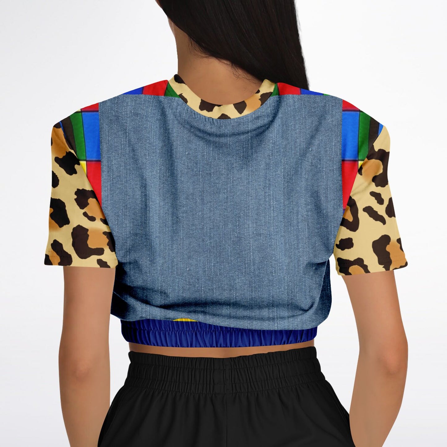 Picasso Primary Geometric Leopard Eco-Poly Short Sleeve Cropped Sweater
