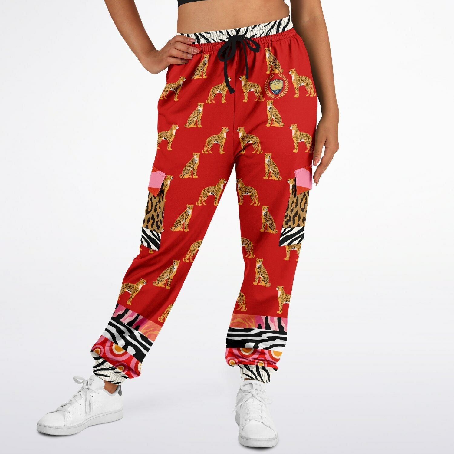 Cheetah in Pink Zebra Stripes Revisited Eco-Poly Unisex Cargo Joggers