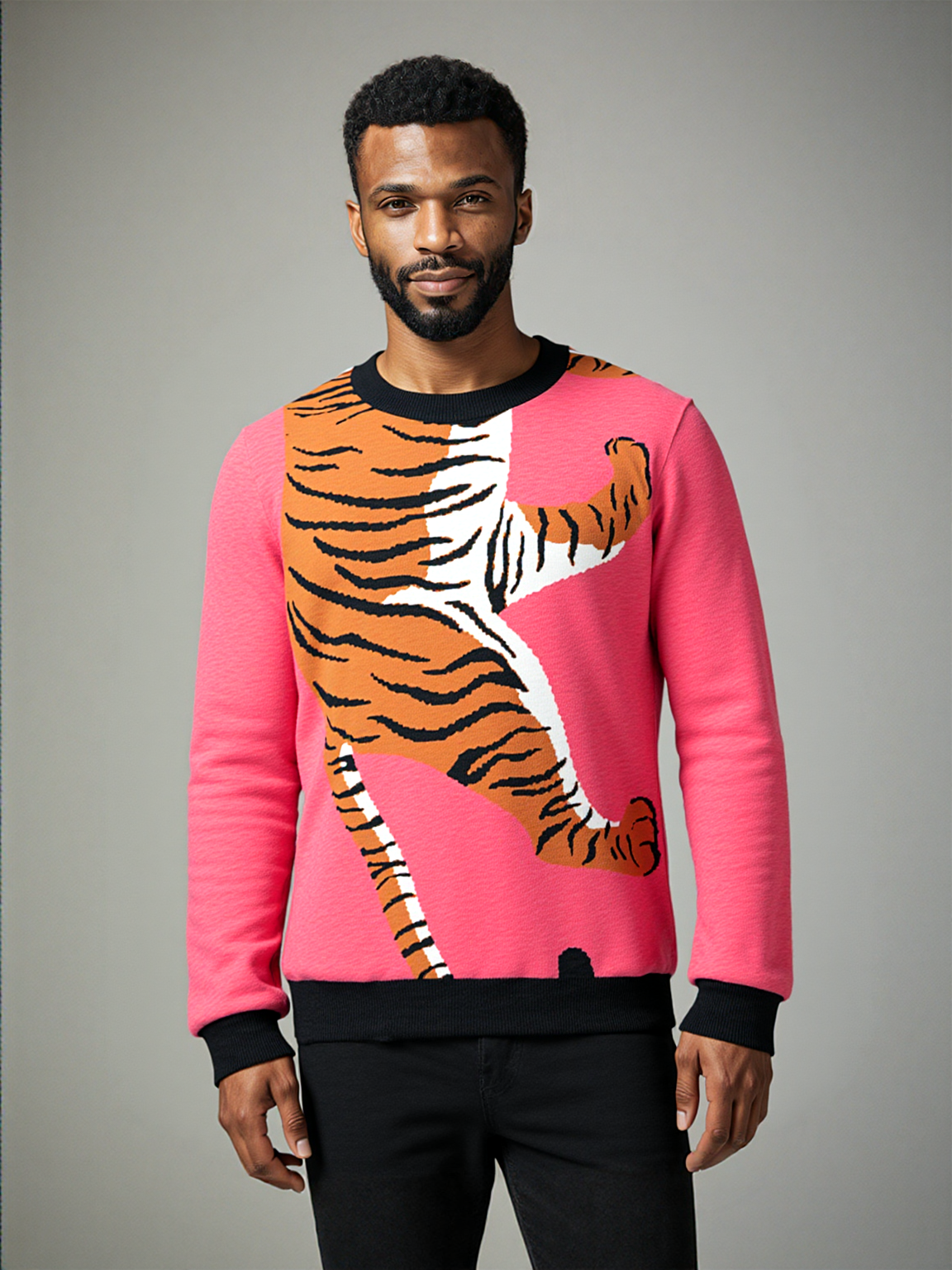 Climbing to the Top in Coral Pink Knitted Crewneck Sweater