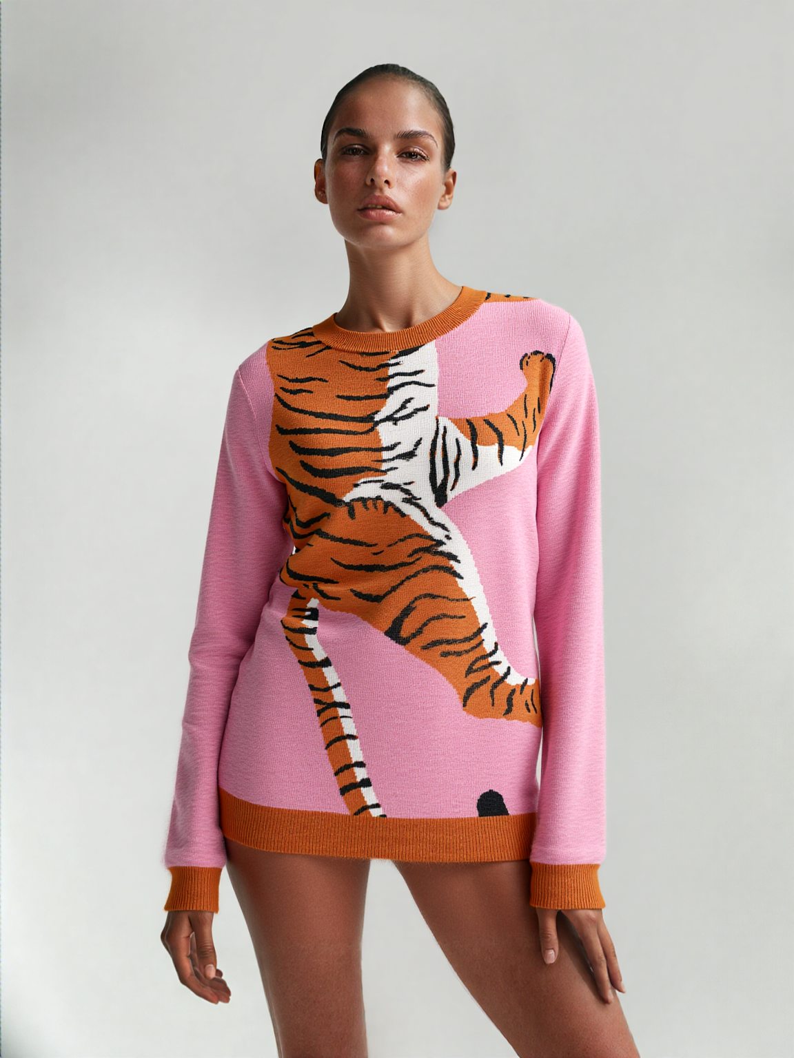 Climbing to the Top in Pink Knitted Crewneck Sweater
