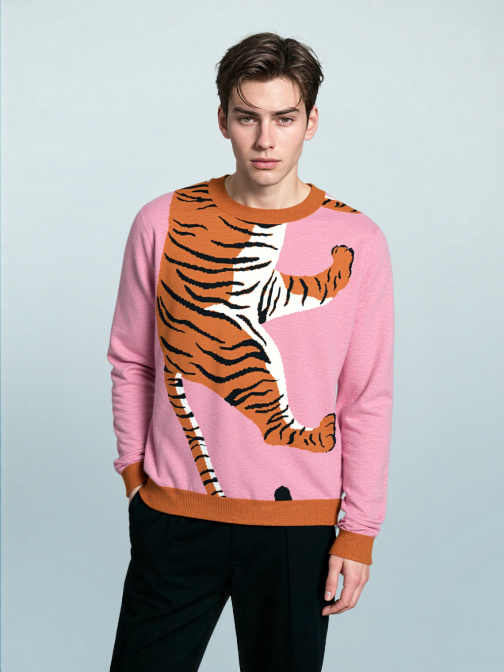 Climbing to the Top in Pink Knitted Crewneck Sweater