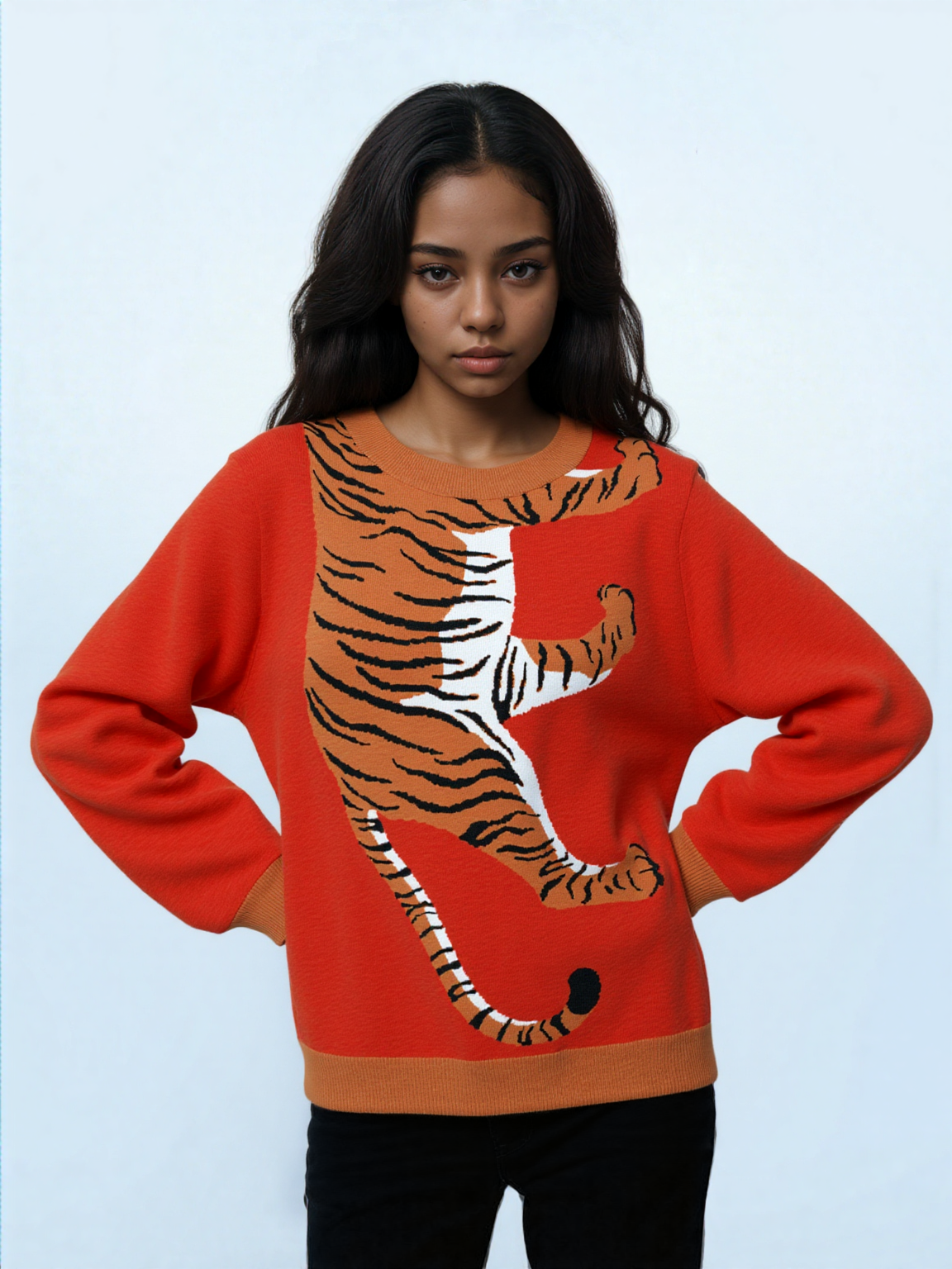 Climbing to the Top in Red Knitted Crewneck Sweater