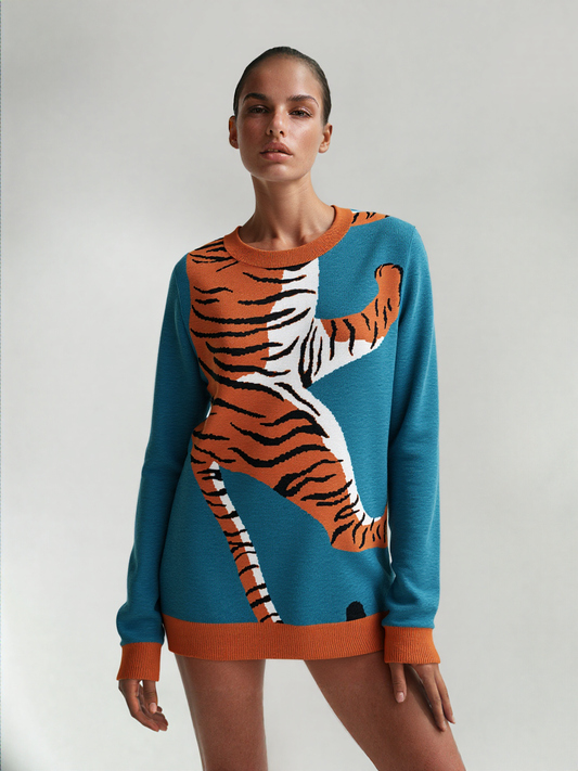Climbing to the Top in Turquoise Blue Knitted Crewneck Sweater