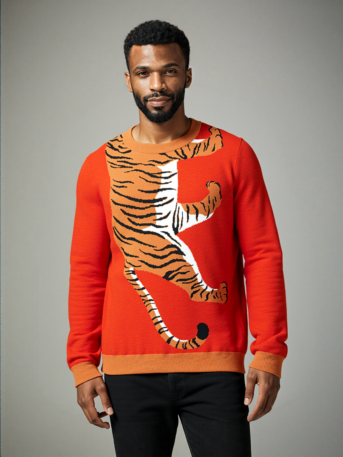 Climbing to the Top in Red Knitted Crewneck Sweater