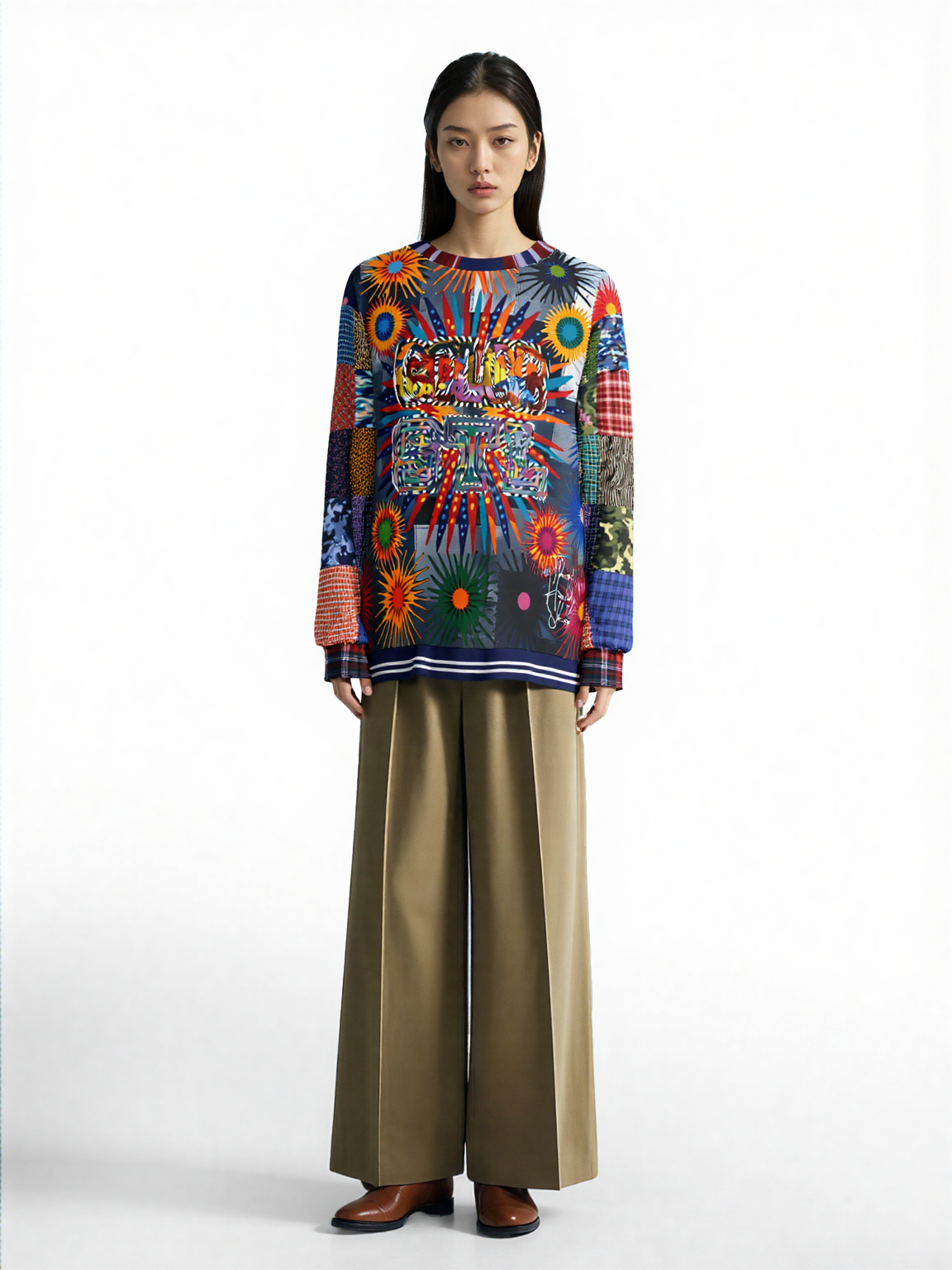 Color Revolution Denim Patchwork Print Unisex Sweatshirt (Gold Label)