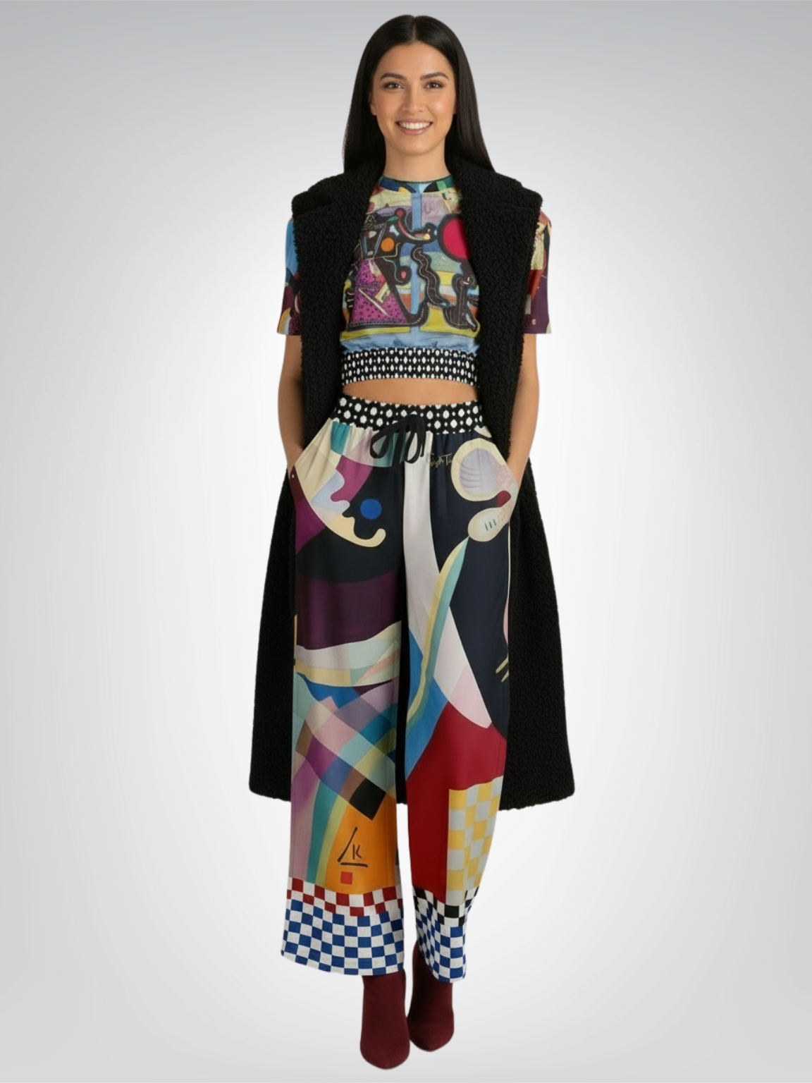 Composition in Nines - Kandinsky Eco-Poly Short Sleeve Cropped Pullover