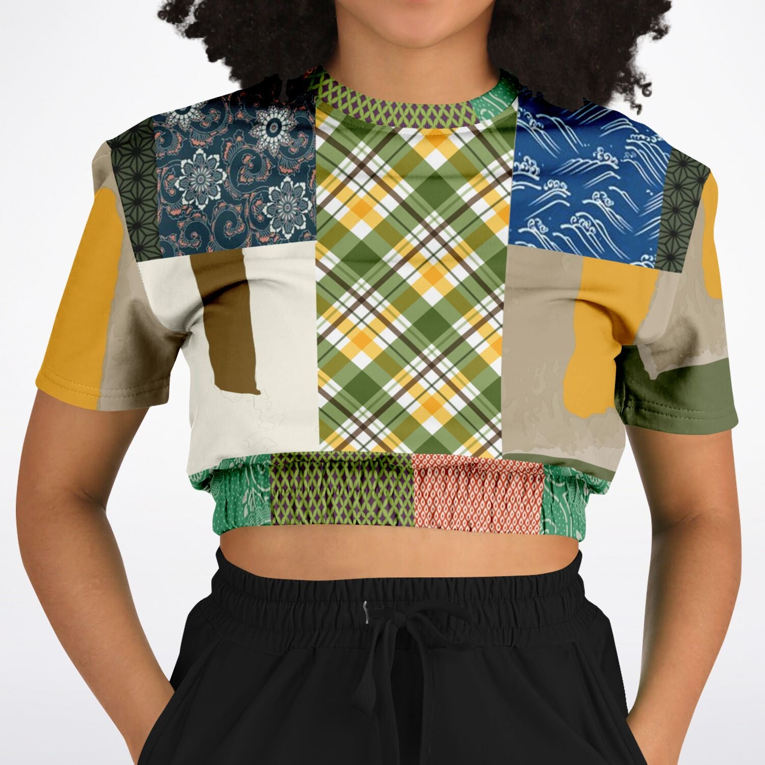 Razzamatazz Vintage Patchwork Eco-Poly Short Sleeve Cropped Pullover