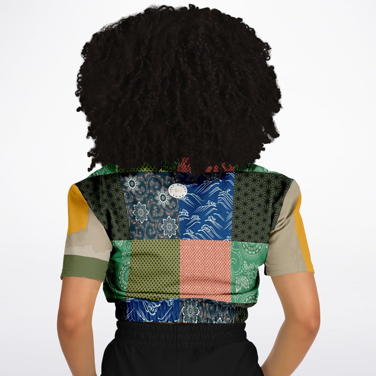Razzamatazz Vintage Patchwork Eco-Poly Short Sleeve Cropped Pullover