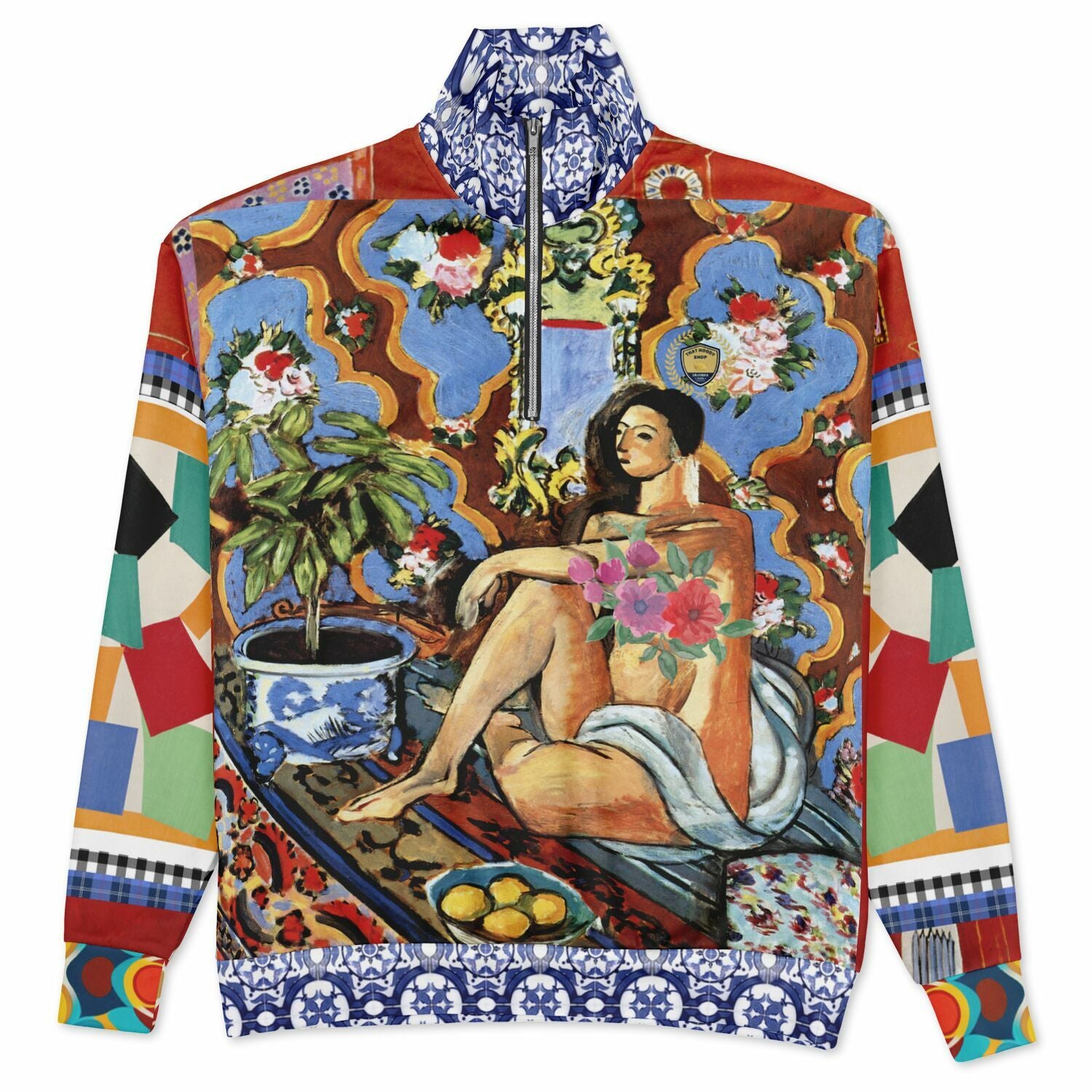 Decorative Figure in Ornamental Heavyweight Oversized Quarter Zip Sweatshirt