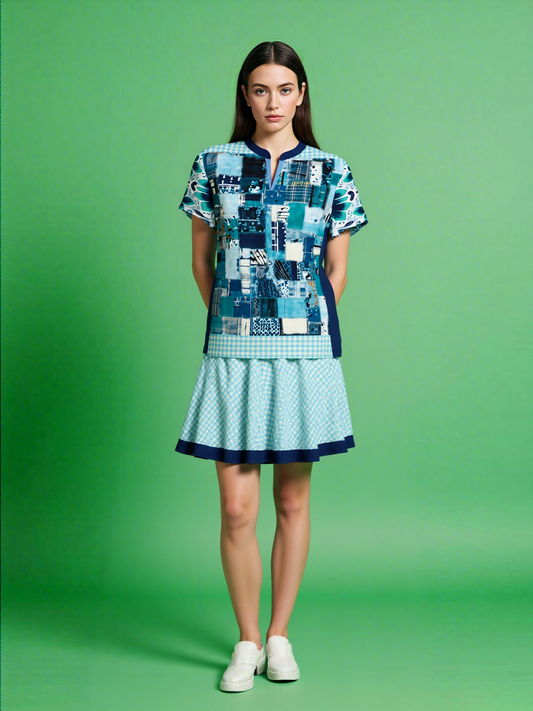 Blue Gingham Train to Georgia Skater-Style Golf Skirt