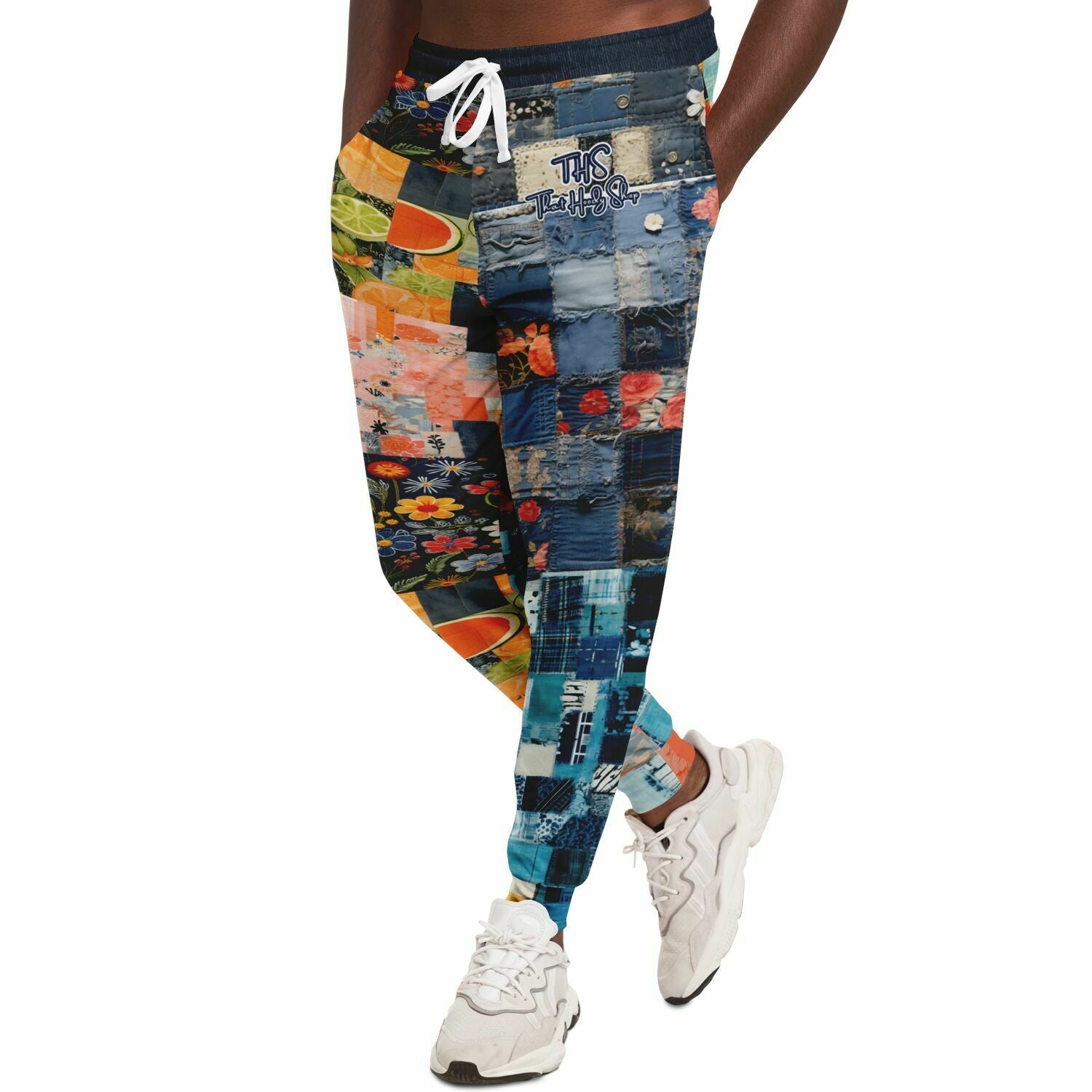 Devine Feminine Denim Patchwork Print Eco-Poly Unisex Joggers