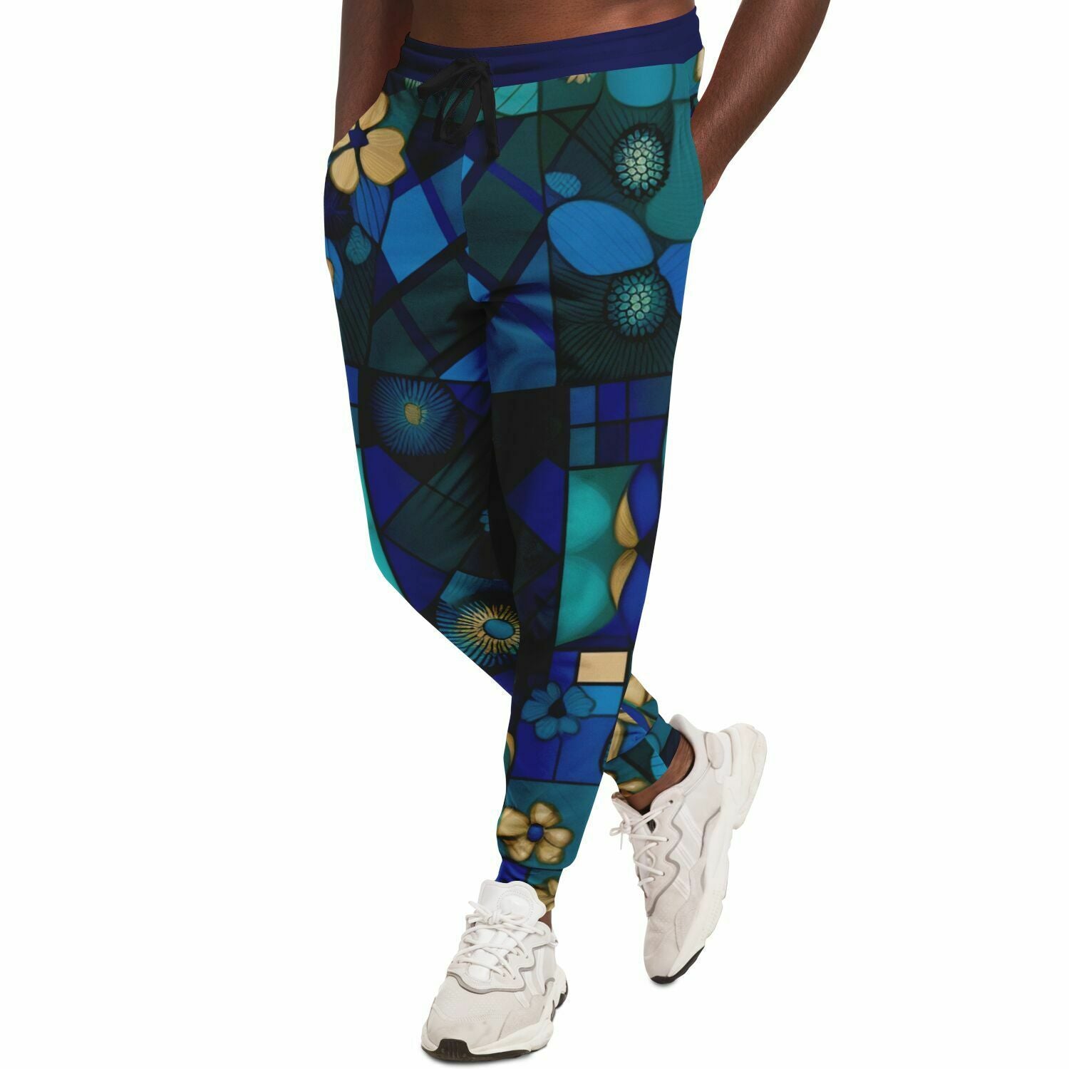 Joggers unisex de poliéster ecológico a cuadros Mystic azules