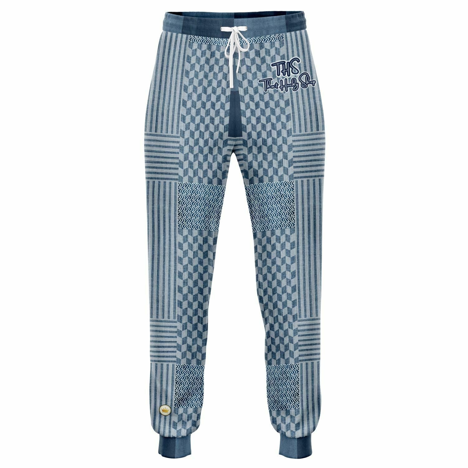 Denim Railroad Patchwork Print Eco-Poly Unisex Joggers