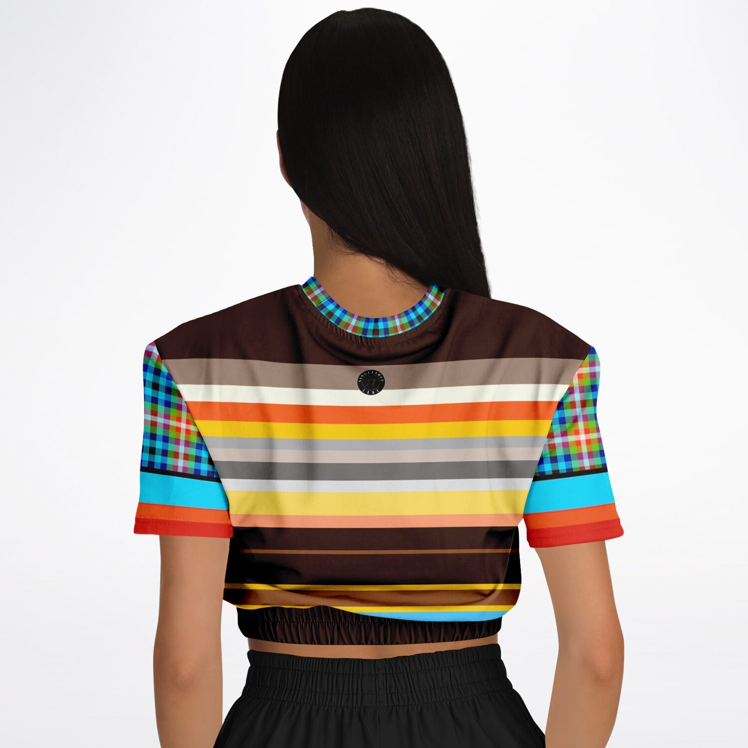 Earth Bound Jovial Rugby Stripe Eco-Poly Short Sleeve Cropped Pullover
