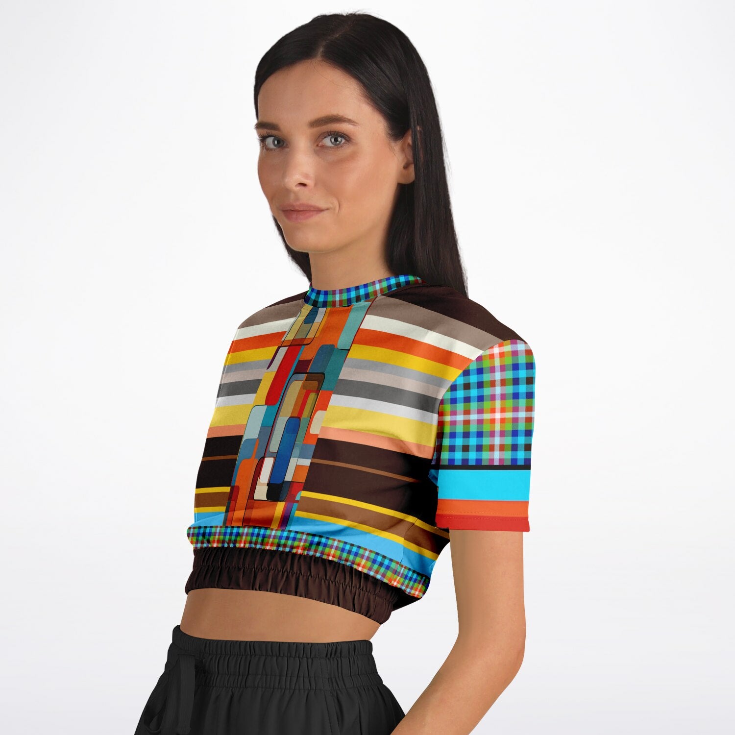Earth Bound Jovial Rugby Stripe Eco-Poly Short Sleeve Cropped Pullover