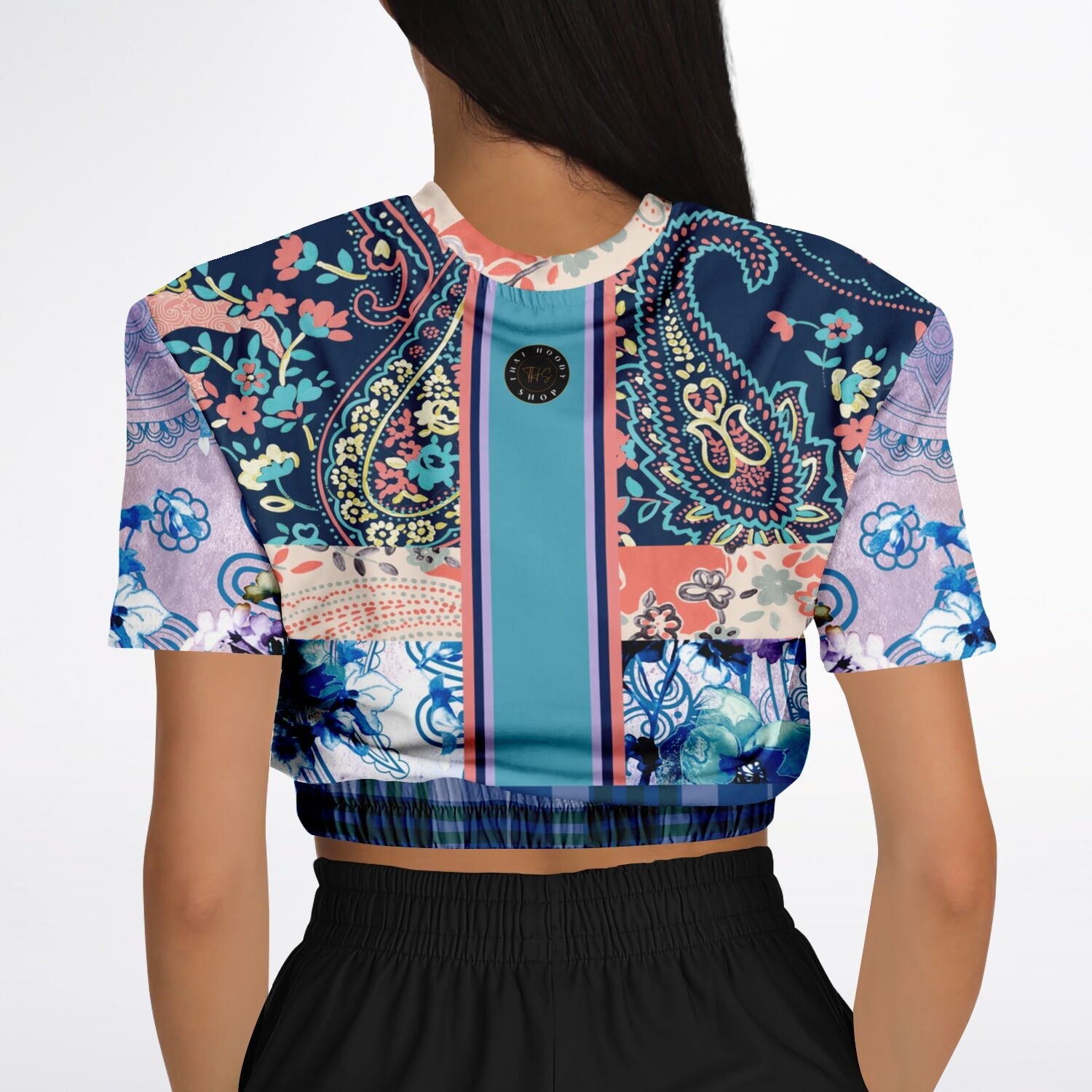 Dolores Park Paisley Plaid Eco-Poly Short Sleeve Cropped Pullover