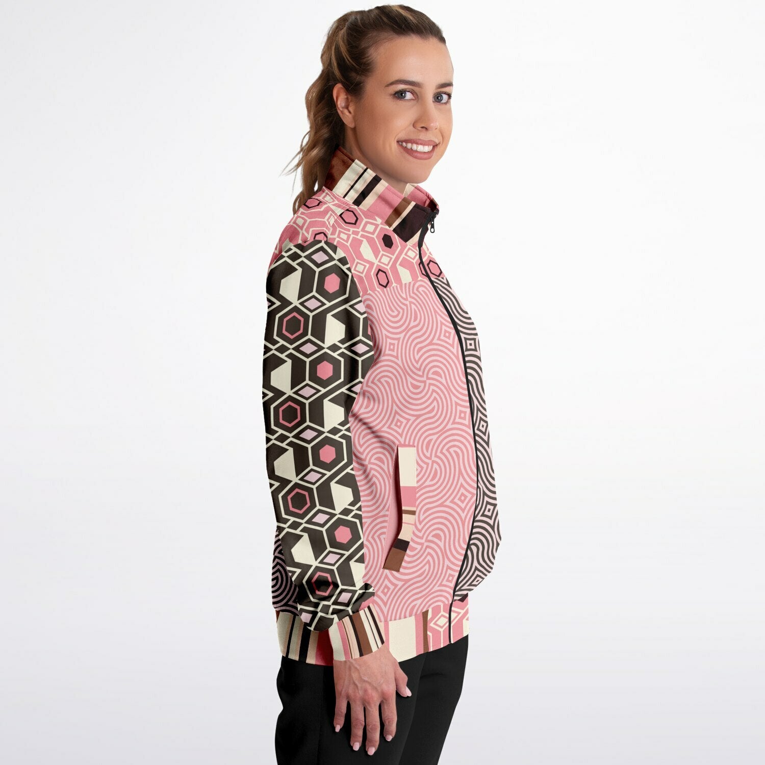 Fantasy in Pink and Brown Geometric Unisex Eco-Poly Track Jacket