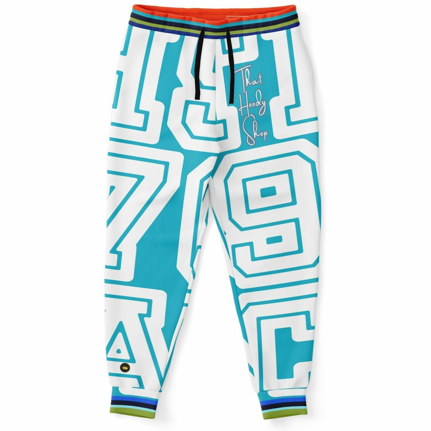 Monograma THS 1976 CA en joggers unisex de poliéster ecológico azul bahameño