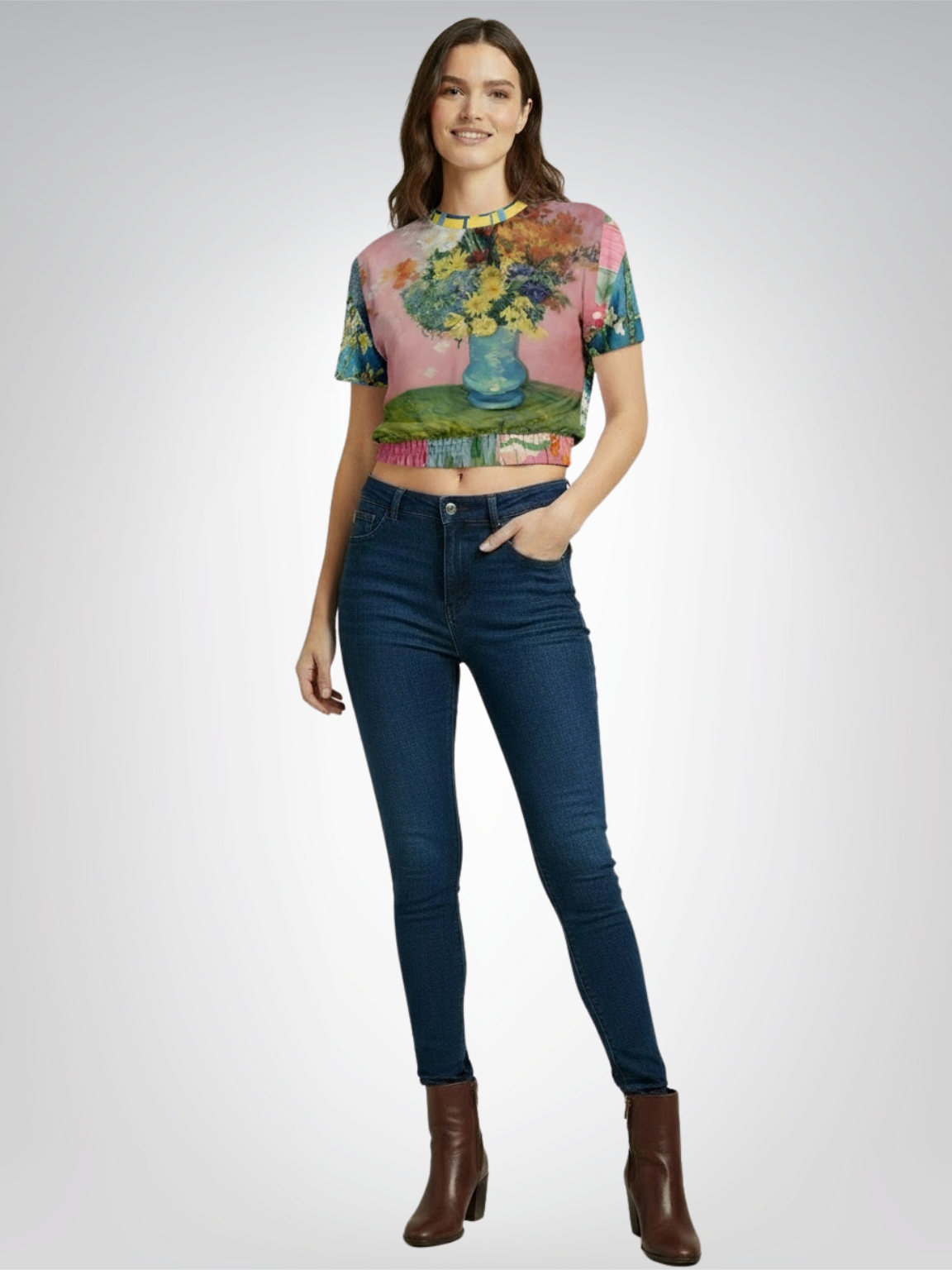 Flowers in Blue Vase - Van Gogh Eco-Poly Short Sleeve Cropped Pullover