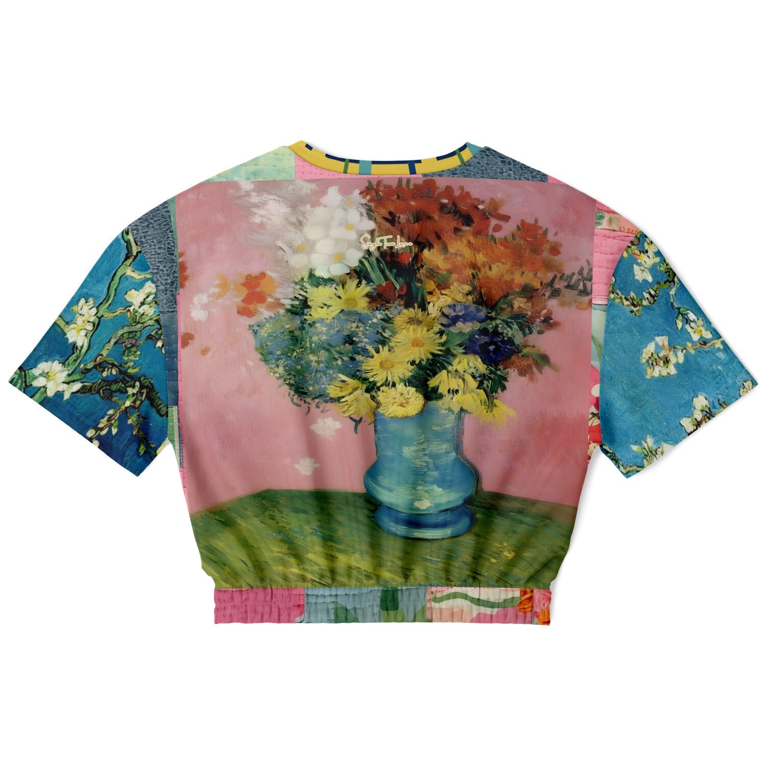 Flowers in Blue Vase - Van Gogh Eco-Poly Short Sleeve Cropped Pullover